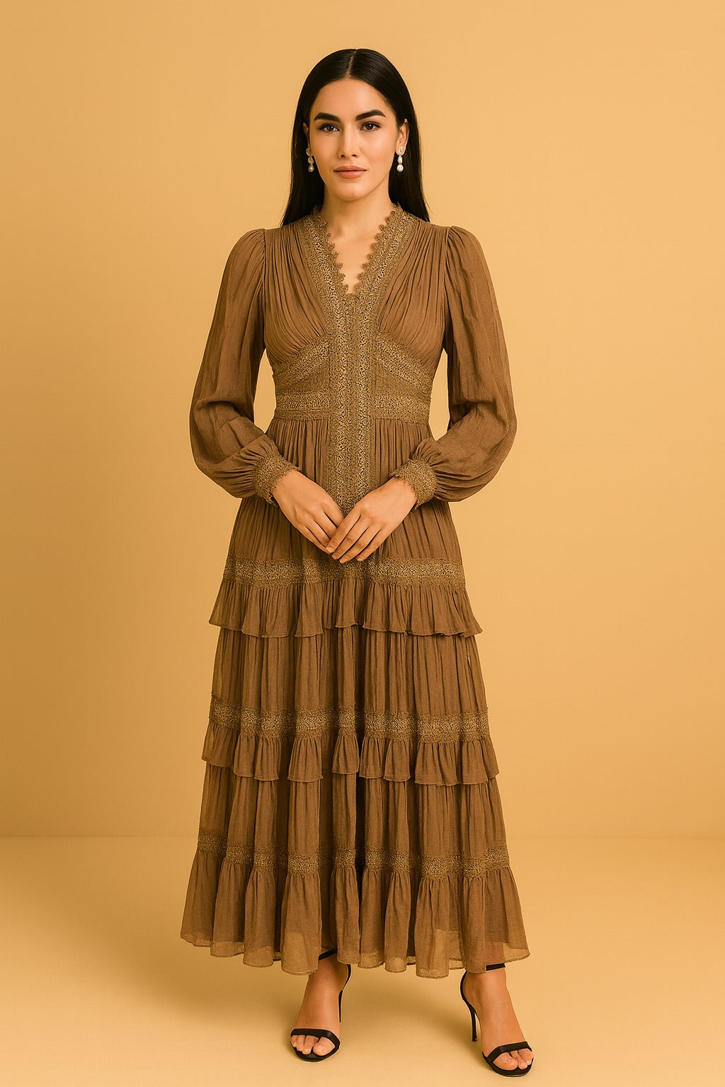 brown layered dress