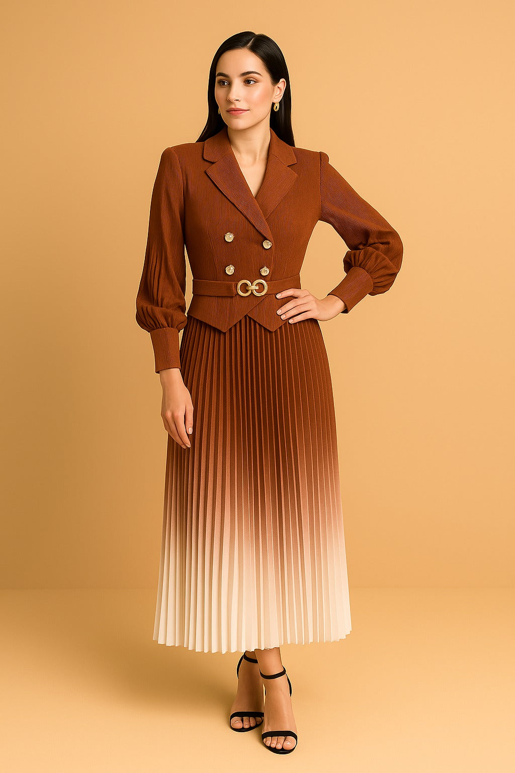 Orange and white wavy dress