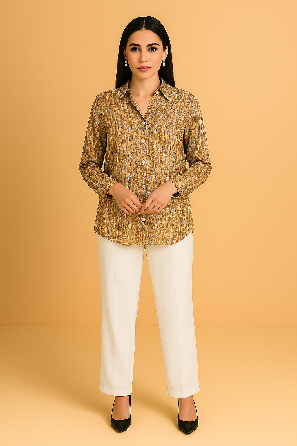 Printed Sleeve Blouse - Melon