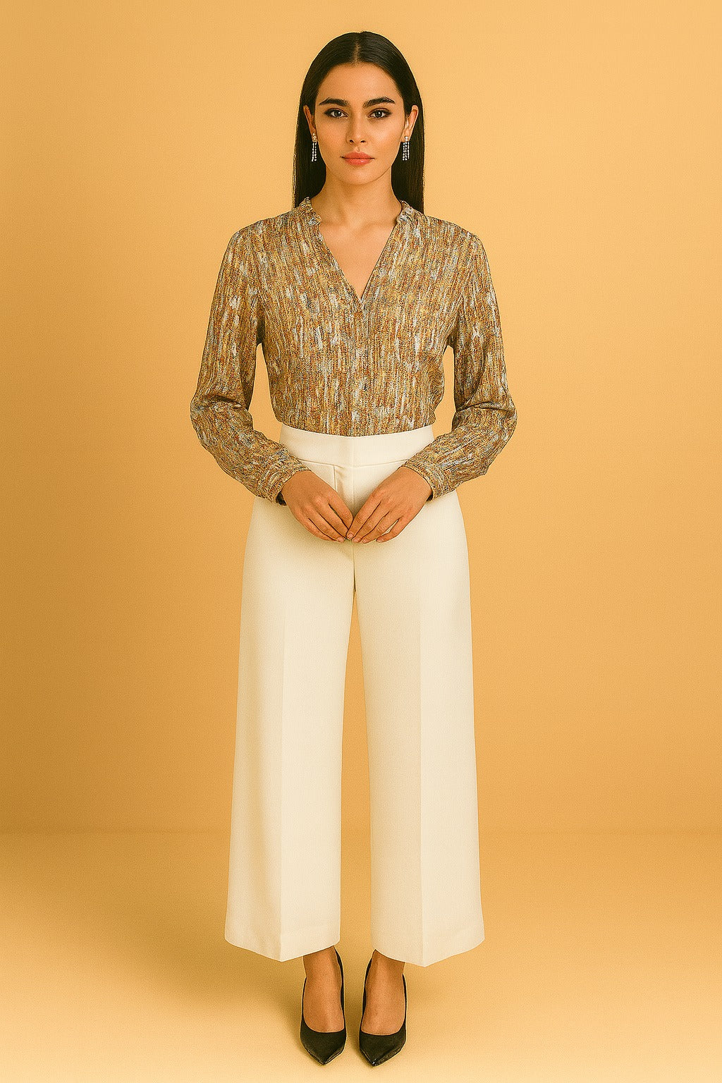Printed Sleeve Blouse - Melon