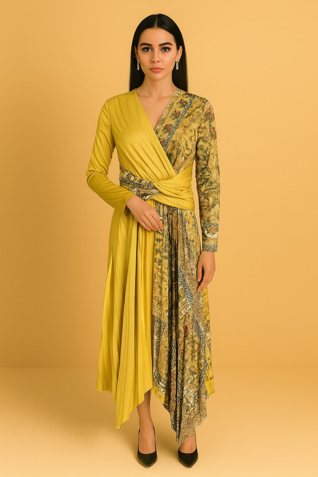 Midi Silk Dress - Yellow