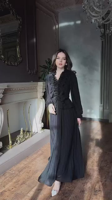 Black pleated long dress